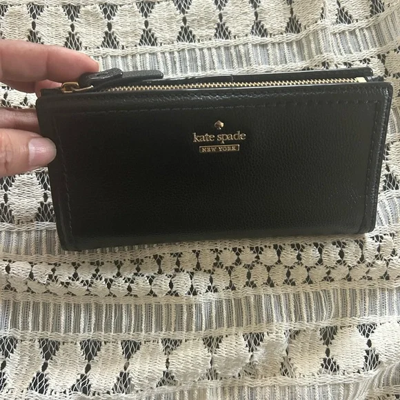 kate spade Black Leather Zip Wallet with Gold Logo - Picture 2 of 5